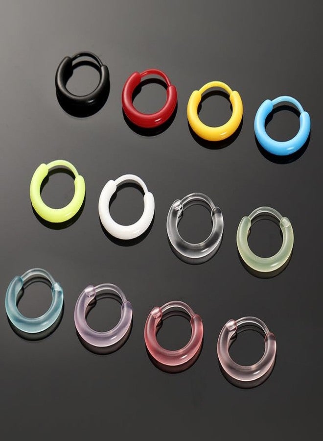 DATOA 12 Pairs Small Clear Plastic Hoop Earrings for Women Colorful Pierced Ear Retainers for Sensitive Ears-A - Image 2